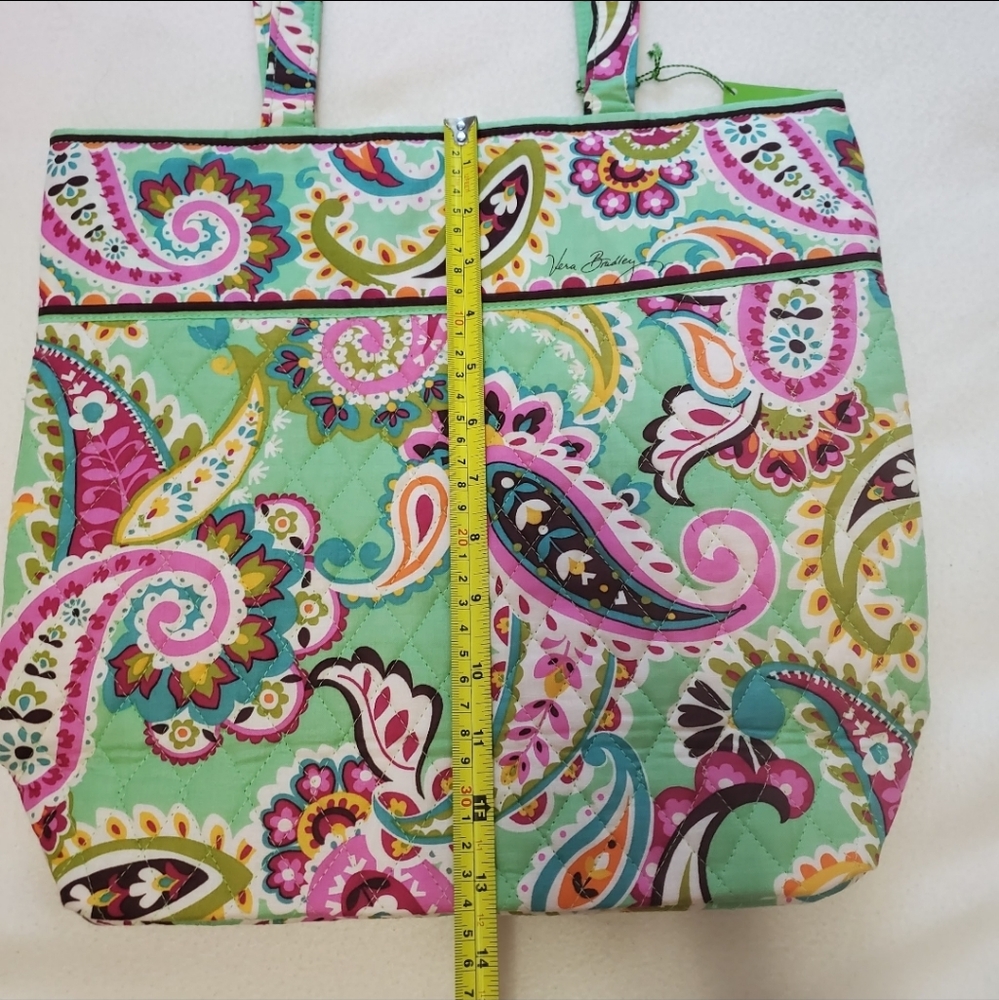 NWT Vera Bradley Green and Pink Paisley Tote - Picture 2 of 7